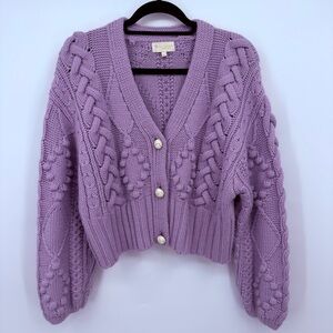 The Westside Lavender Chunky Cable Knit Cardigan Medium Wool Blend Cottagecore